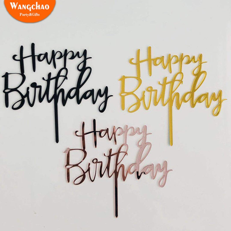 Happy Birthday Acrylic Gold Cake Topper